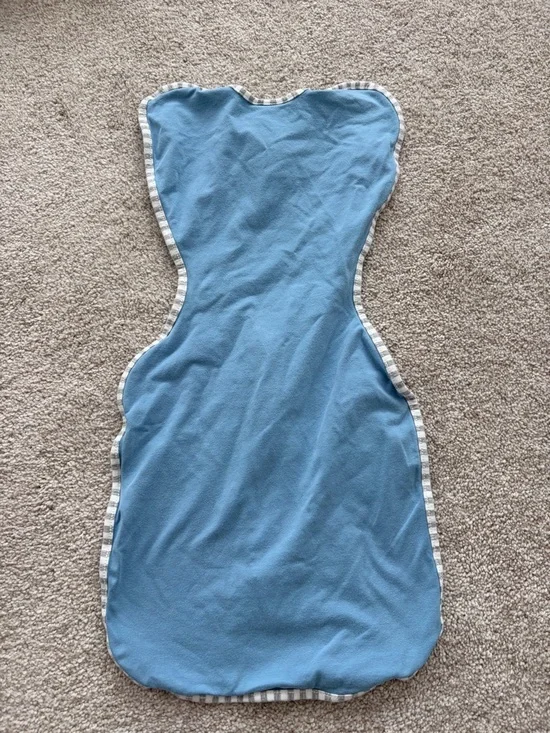 Love to dream Blue Baby Swaddle with Striped Trim - Picture 5 of 5